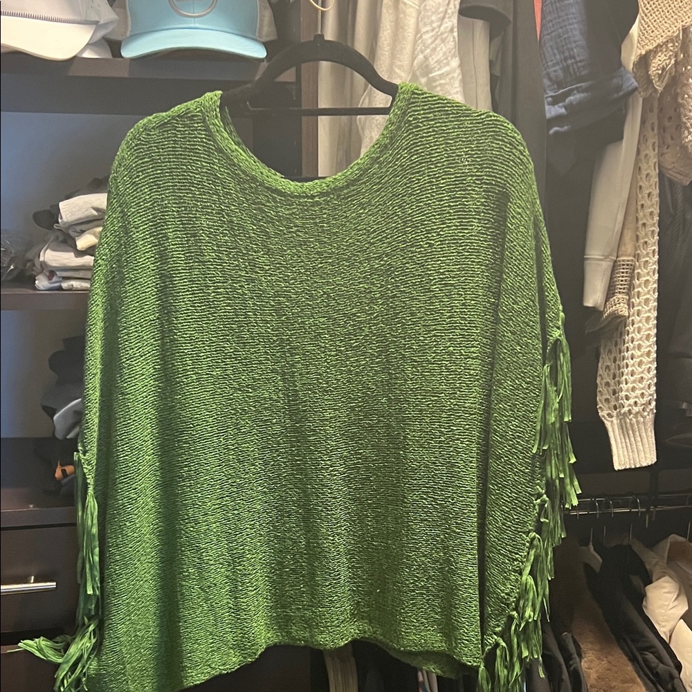 Chico's Vibrant Green Poncho with Fringe